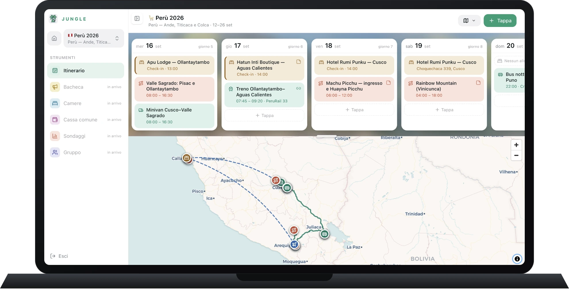 L'itinerario di Jungle pianificato dal computer con la web app